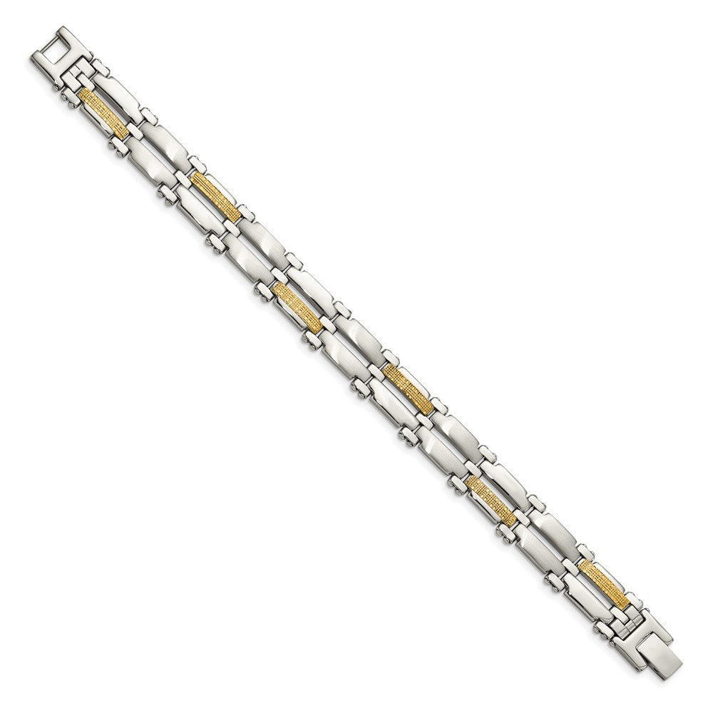 Chisel Stainless Steel with 14k Yellow Gold Accent Brushed and Polished  8.5 inch Link Bracelet