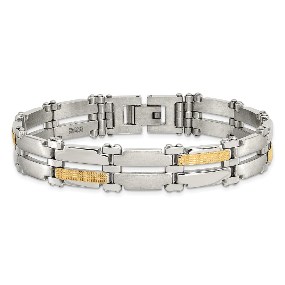 Chisel Stainless Steel with 14k Yellow Gold Accent Brushed and Polished  8.5 inch Link Bracelet