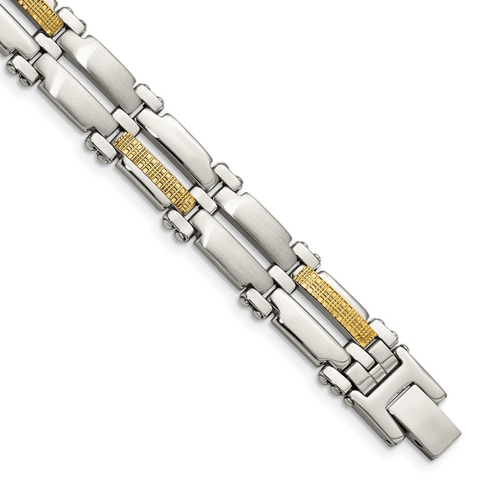 Chisel Stainless Steel with 14k Yellow Gold Accent Brushed and Polished  8.5 inch Link Bracelet
