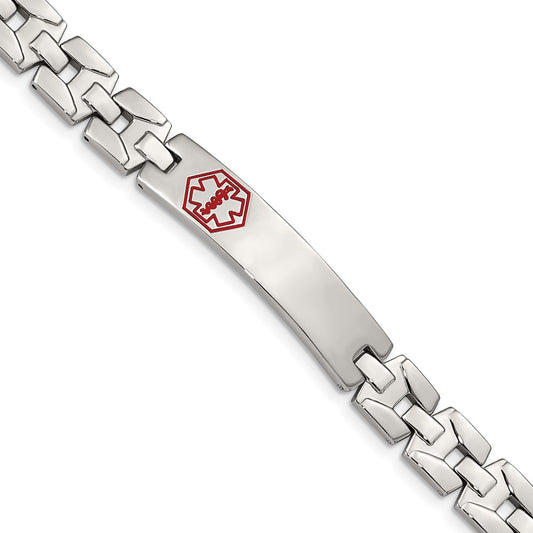Chisel Stainless Steel Brushed and Polished with Red Enamel Medical ID 8 inch Link Bracelet