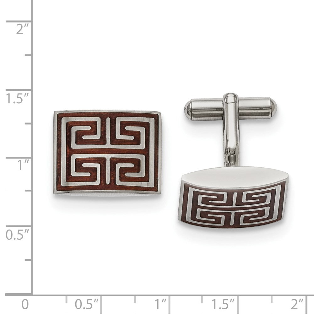 Chisel Stainless Steel Polished Koa Wood Inlay Rectangle Cufflinks