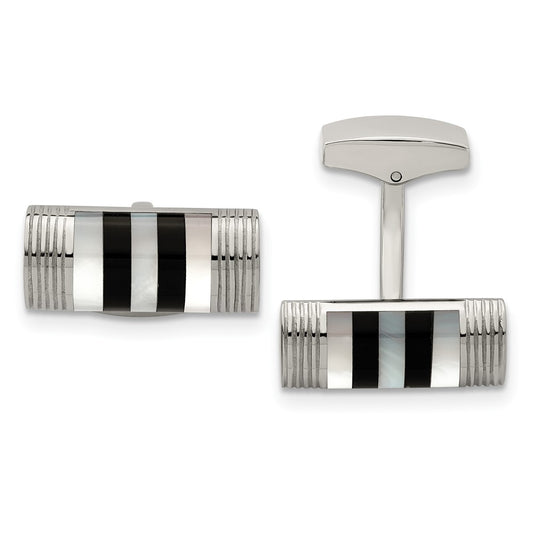 Chisel Stainless Steel Polished Mother of Pearl and Onyx Cufflinks