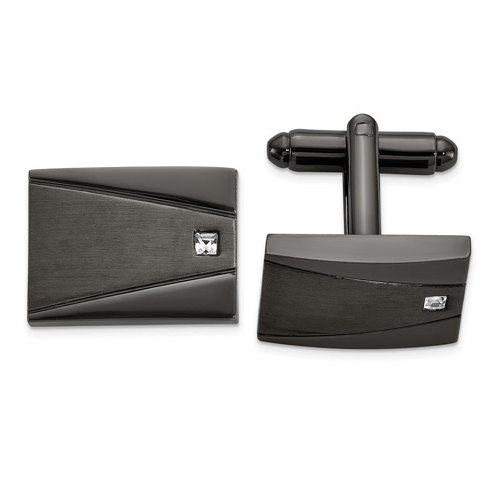 Chisel Stainless Steel Brushed and Polished Gunmetal IP-plated with CZ Rectangle Cuff Links