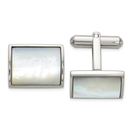 Chisel Stainless Steel Polished with Mother of Pearl Inlay Cuff Links