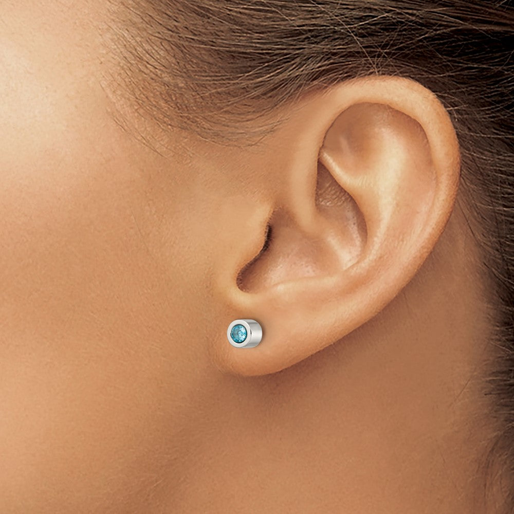 Chisel Stainless Steel Polished Blue CZ March Birthstone Post Stud Earrings