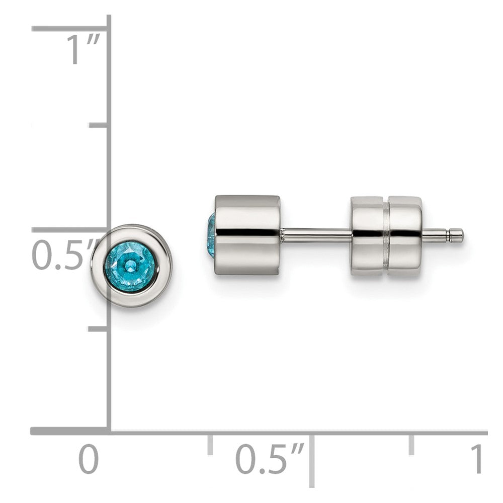 Chisel Stainless Steel Polished Blue CZ March Birthstone Post Stud Earrings