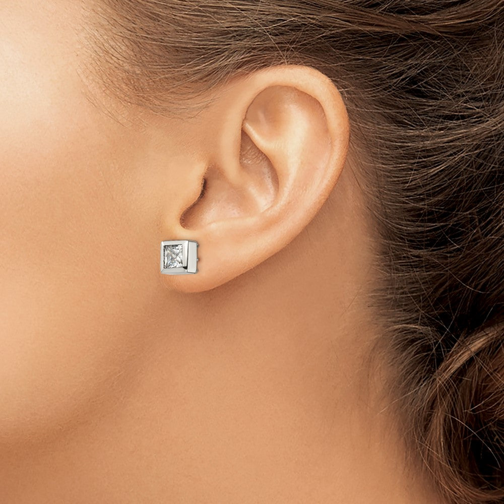 Chisel Stainless Steel Polished Square CZ Post Earrings