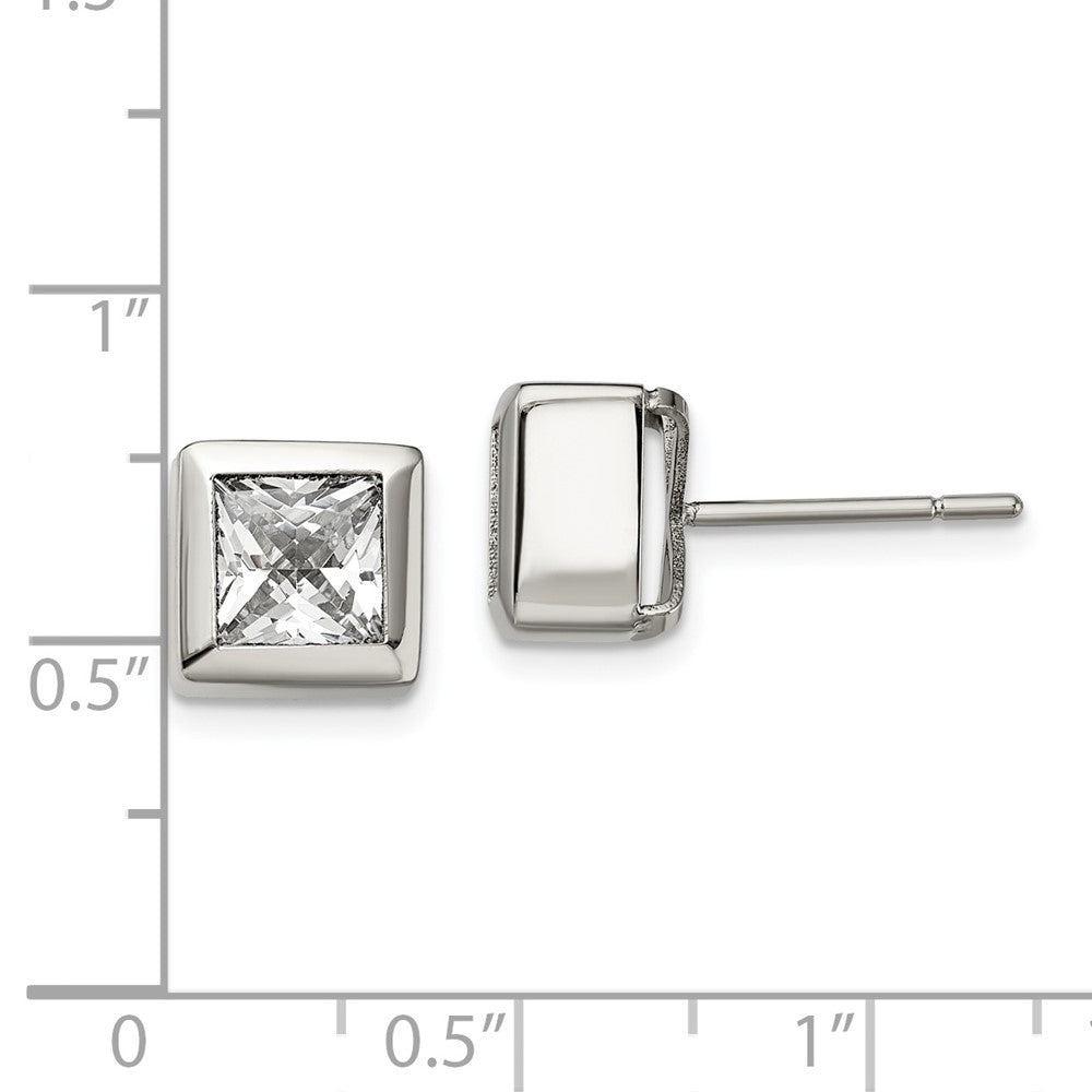 Chisel Stainless Steel Polished Square CZ Post Earrings