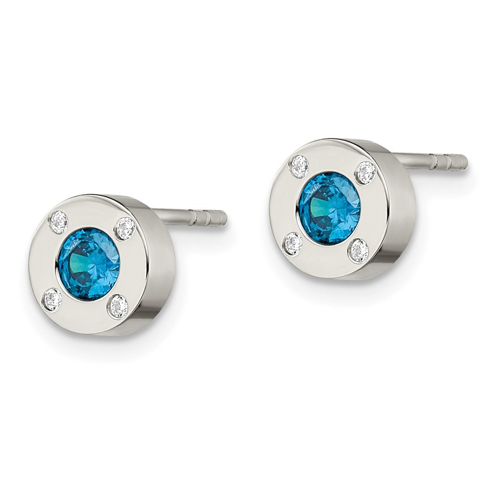 Chisel Stainless Steel Polished Blue and Clear CZ Post Earrings