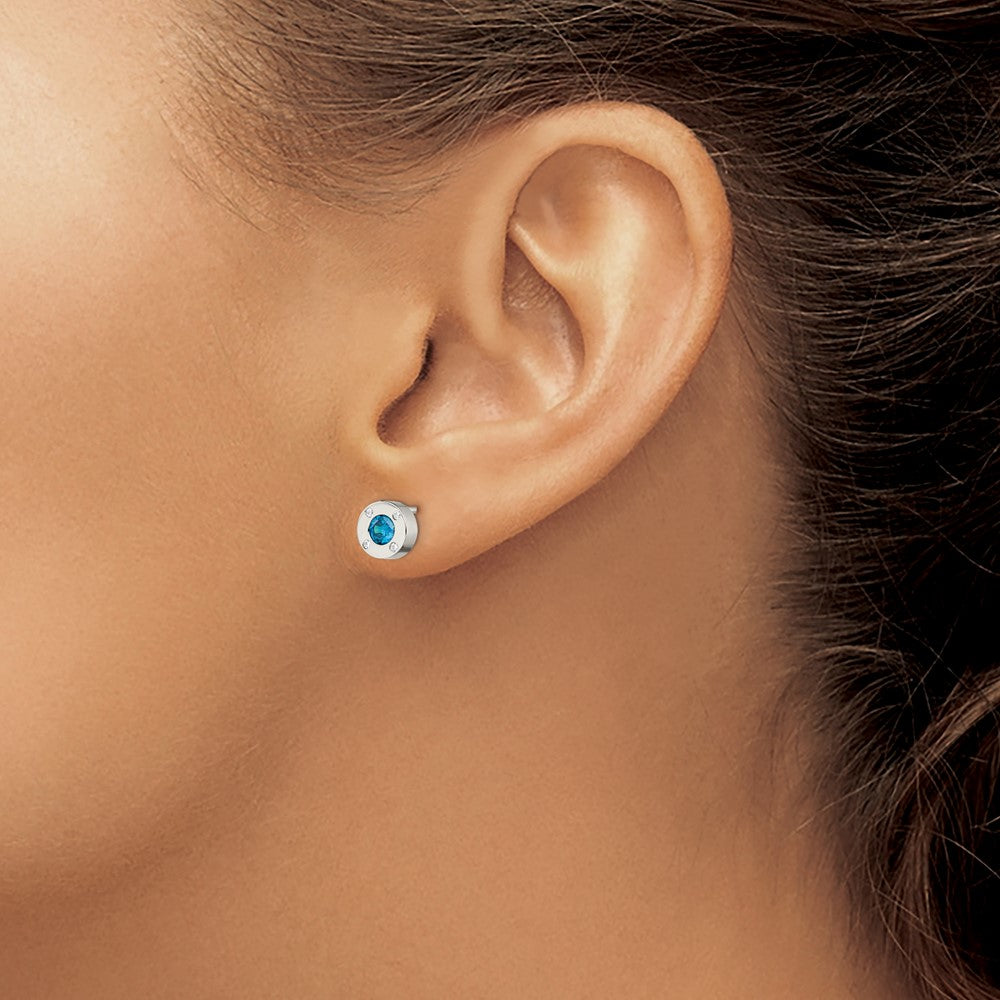 Chisel Stainless Steel Polished Blue and Clear CZ Post Earrings