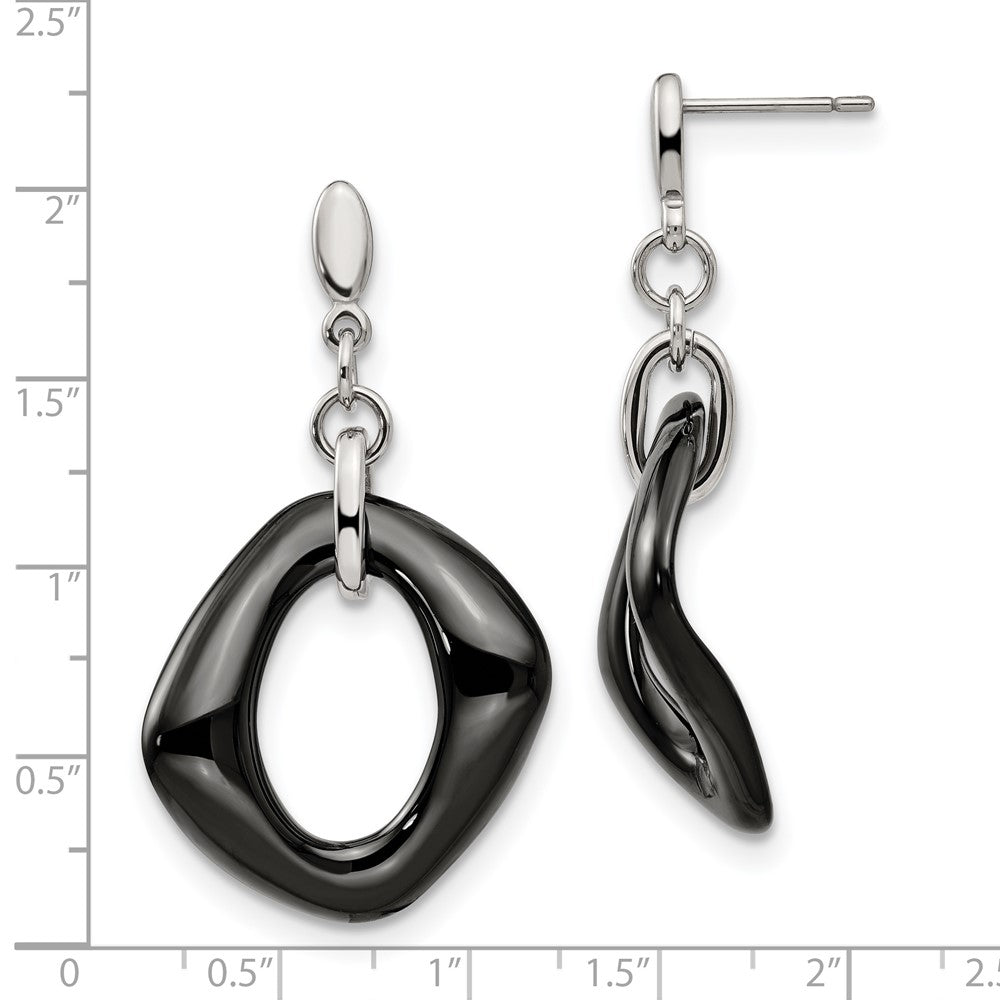 Chisel Stainless Steel Polished with Black Ceramic Post Dangle Earrings
