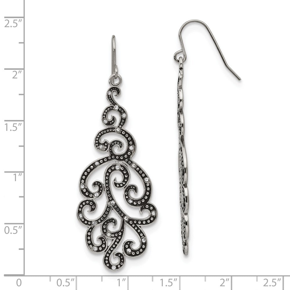 Chisel Stainless Steel Antiqued and Polished with Crystal Shepherd Hook Earrings