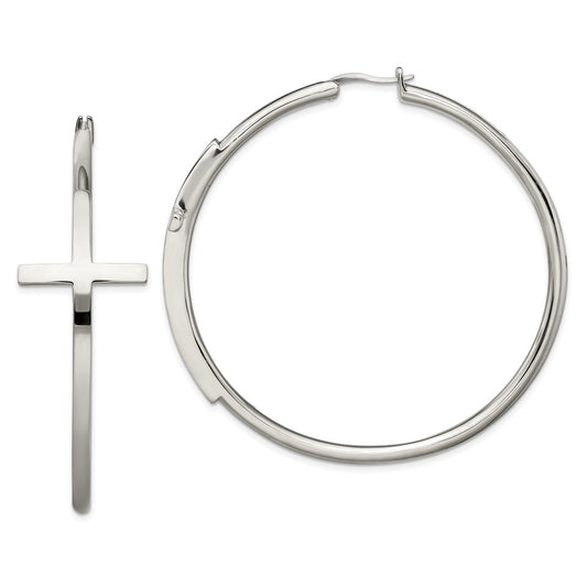 Chisel Stainless Steel Polished Large Cross Hoop Earrings
