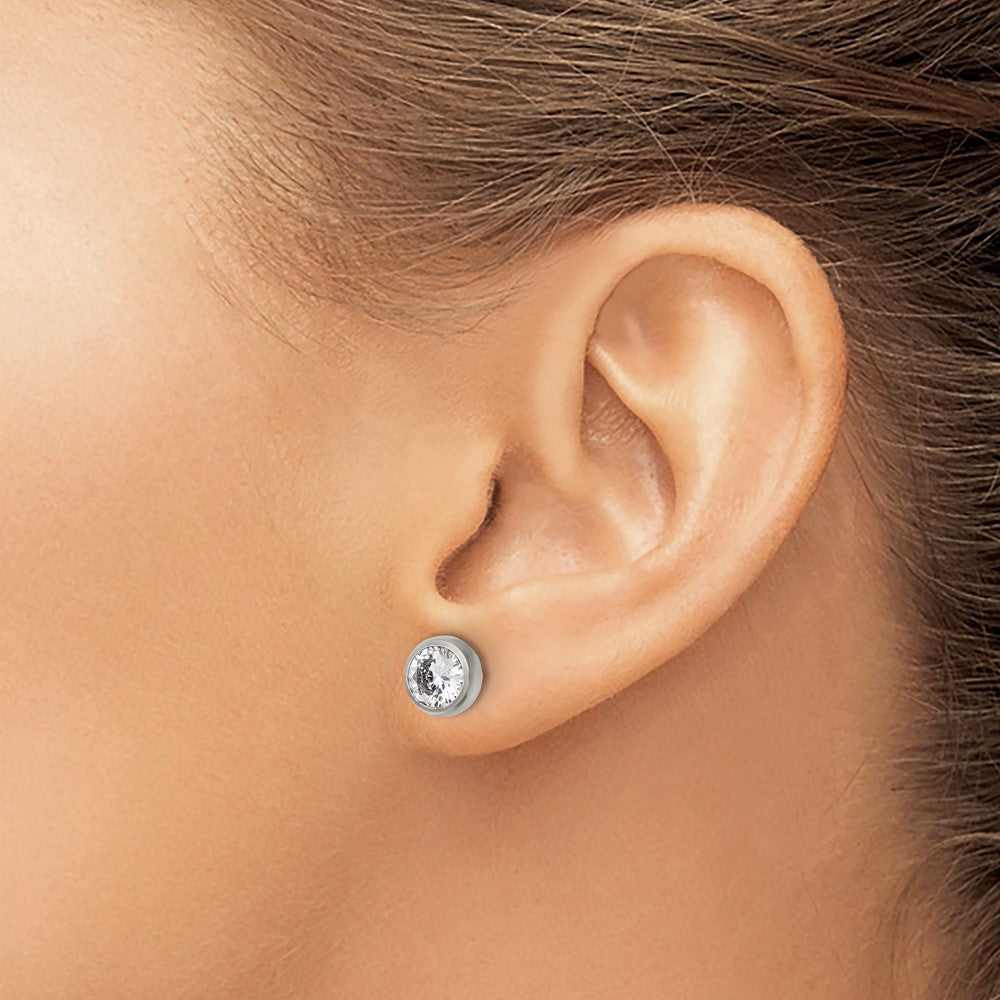 Chisel Stainless Steel Polished 6mm Bezel CZ Stud Post Earrings