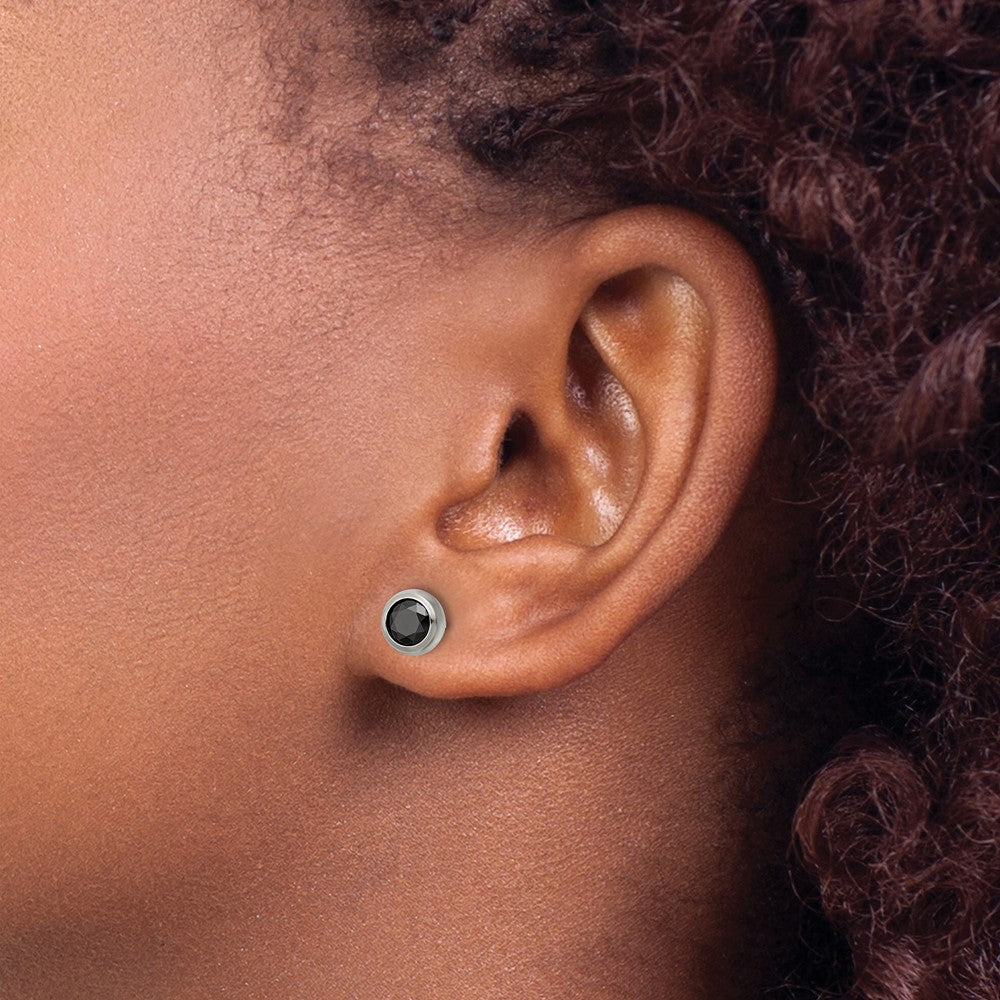 Chisel Stainless Steel Polished 5mm Bezel Black CZ Stud Post Earrings