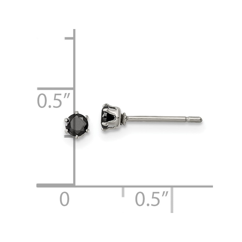 Chisel Stainless Steel Polished 3mm Black Round CZ Stud Post Earrings