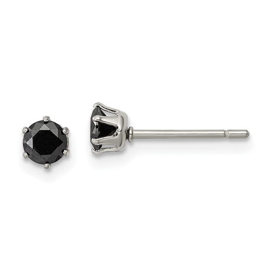 Chisel Stainless Steel Polished 4mm Black Round CZ Stud Post Earrings