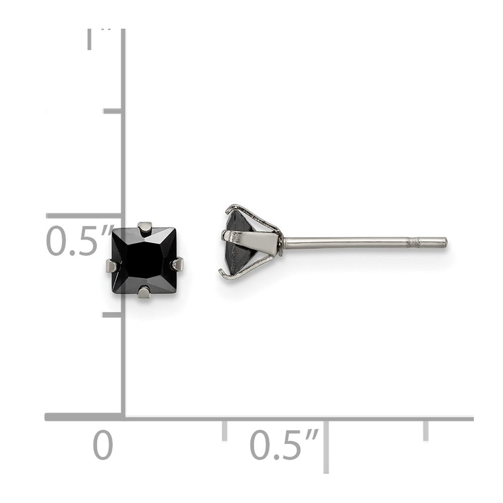 Chisel Stainless Steel Polished 4mm Black Square CZ Stud Post Earrings