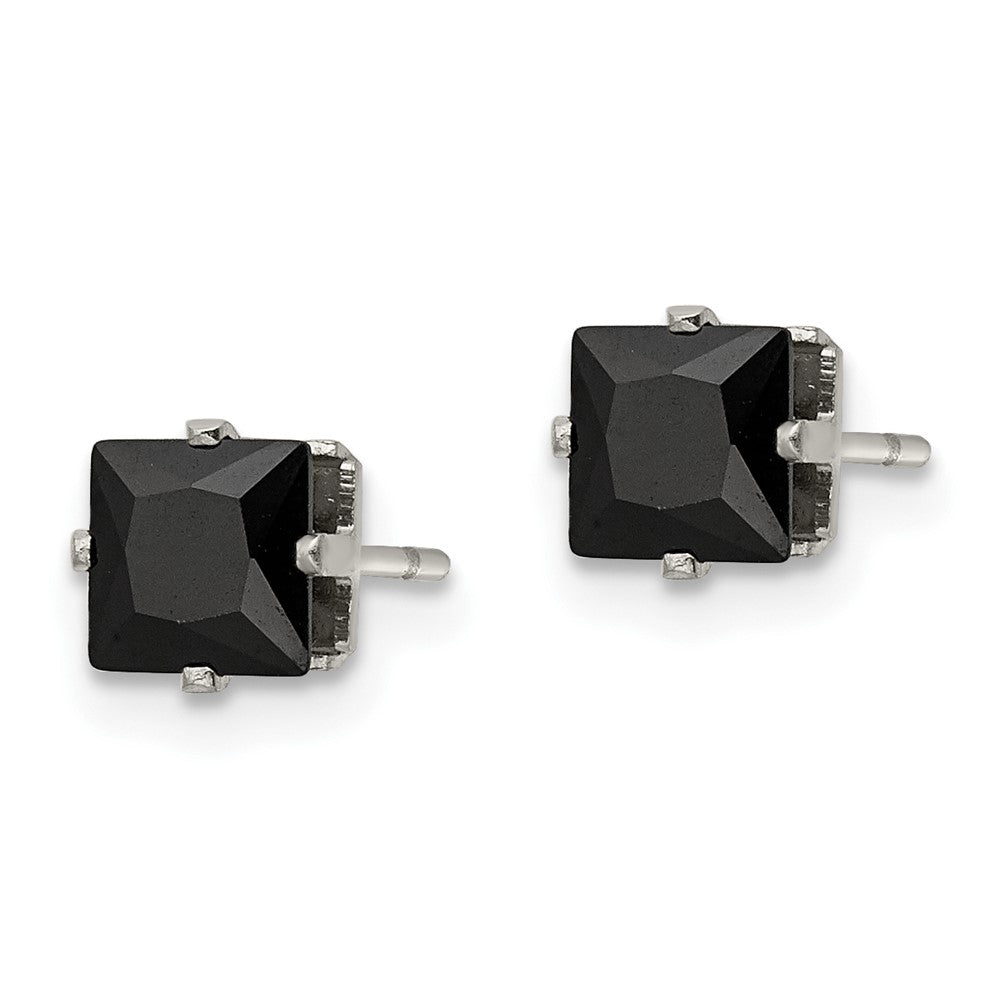 Chisel Stainless Steel Polished 5mm Black Square CZ Stud Post Earrings