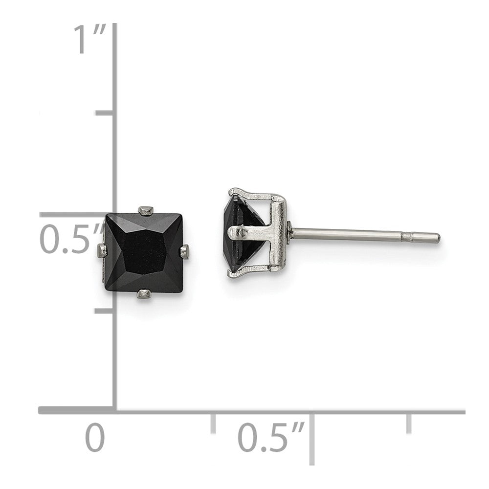 Chisel Stainless Steel Polished 5mm Black Square CZ Stud Post Earrings