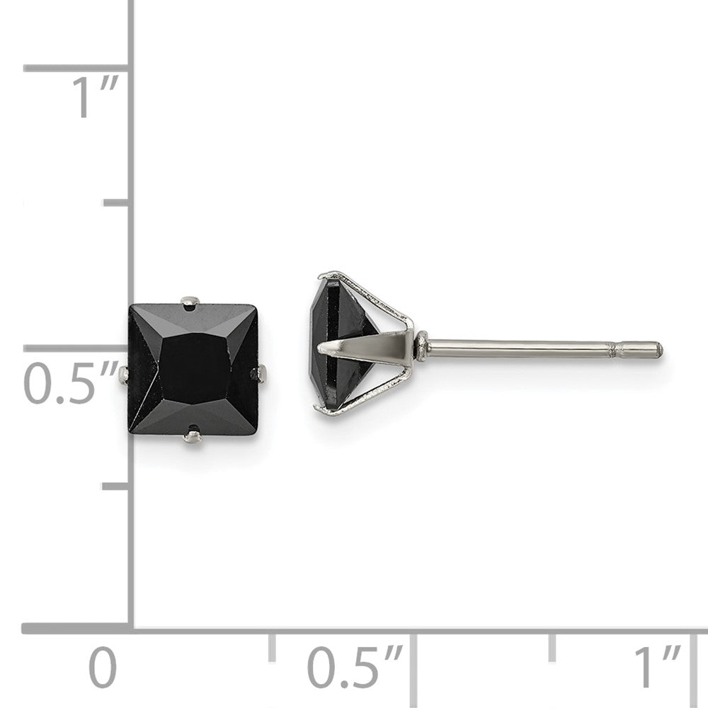 Chisel Stainless Steel Polished 6mm Black Square CZ Stud Post Earrings