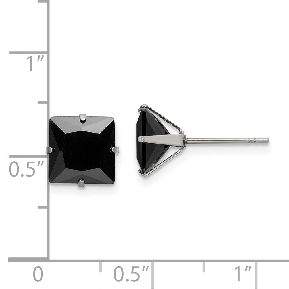 Chisel Stainless Steel Polished 8mm Black Square CZ Stud Post Earrings