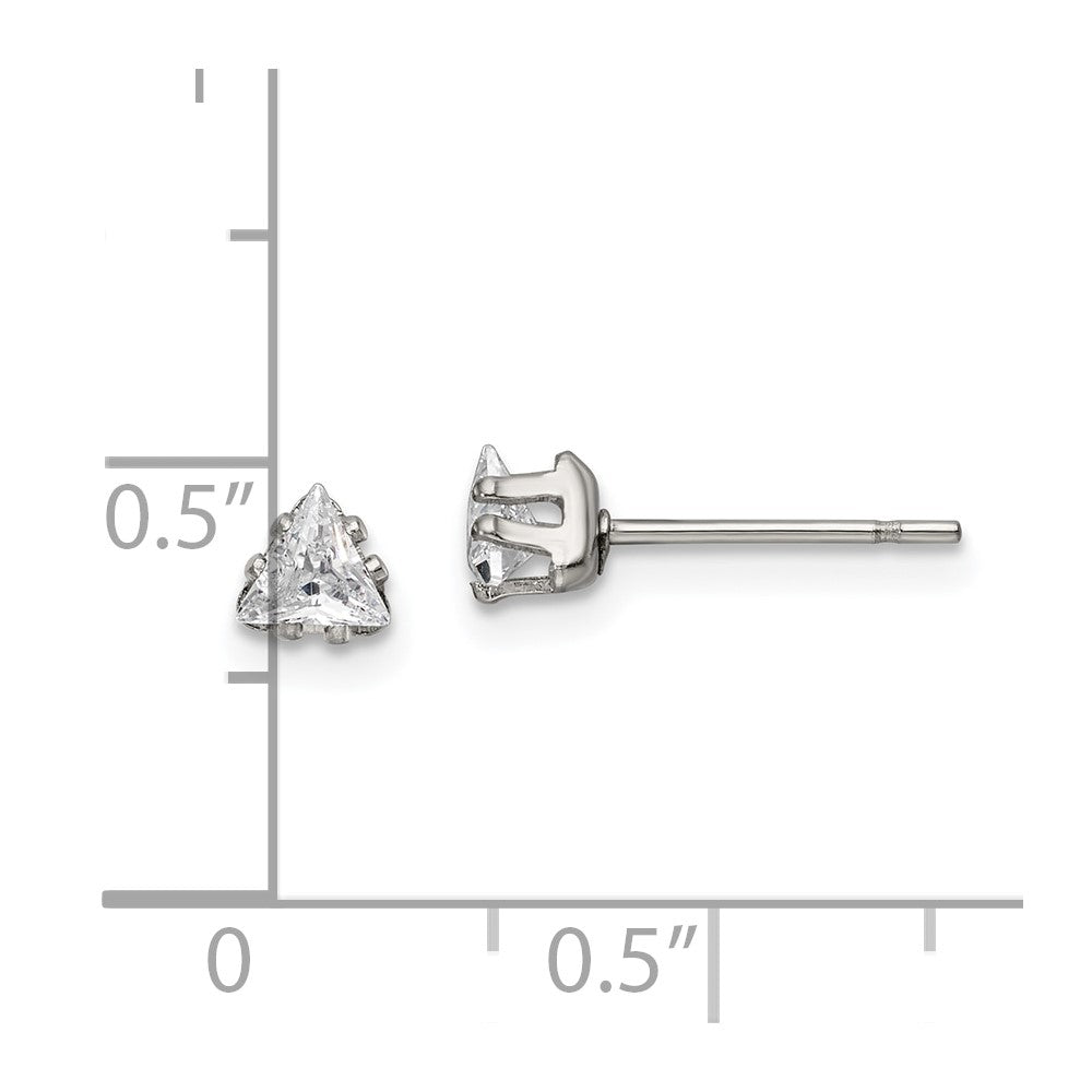 Chisel Stainless Steel Polished 4mm Triangle CZ Stud Post Earrings