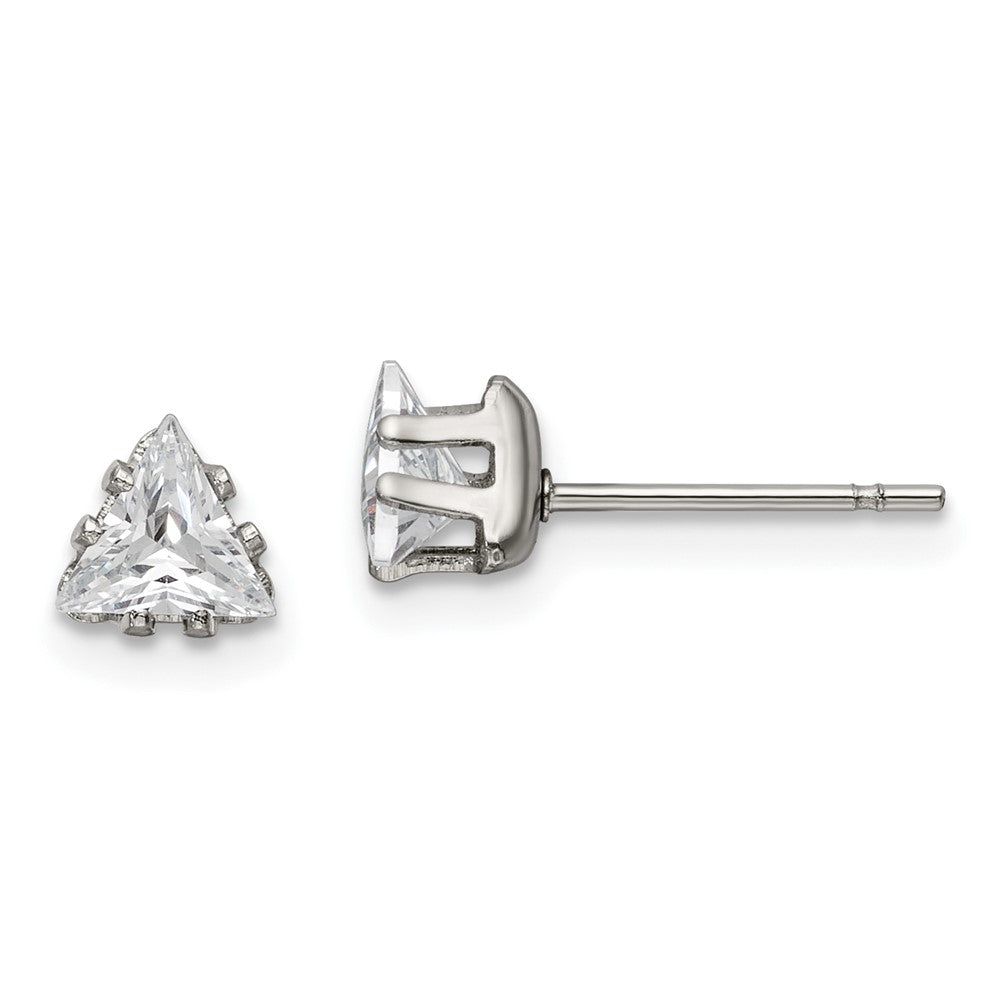 Chisel Stainless Steel Polished 5mm Triangle CZ Stud Post Earrings