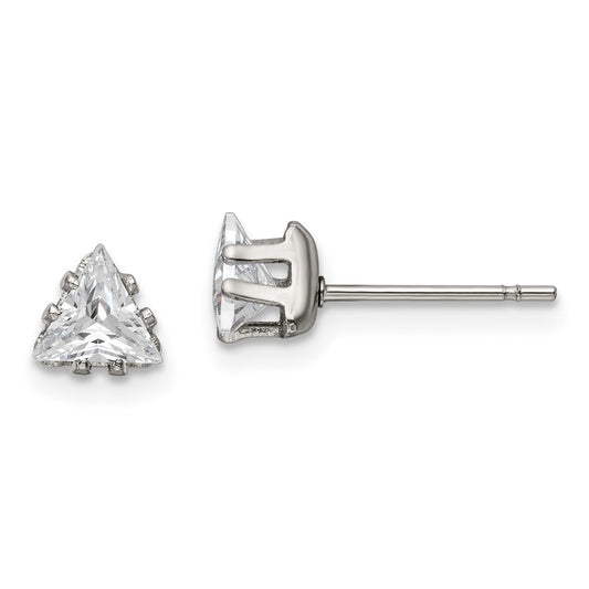 Chisel Stainless Steel Polished 5mm Triangle CZ Stud Post Earrings