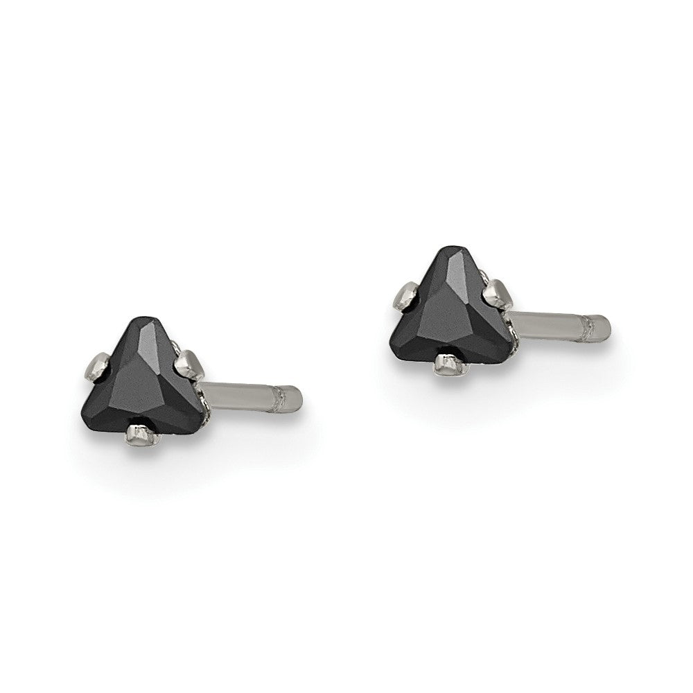 Chisel Stainless Steel Polished 3mm Black Triangle CZ Stud Post Earrings