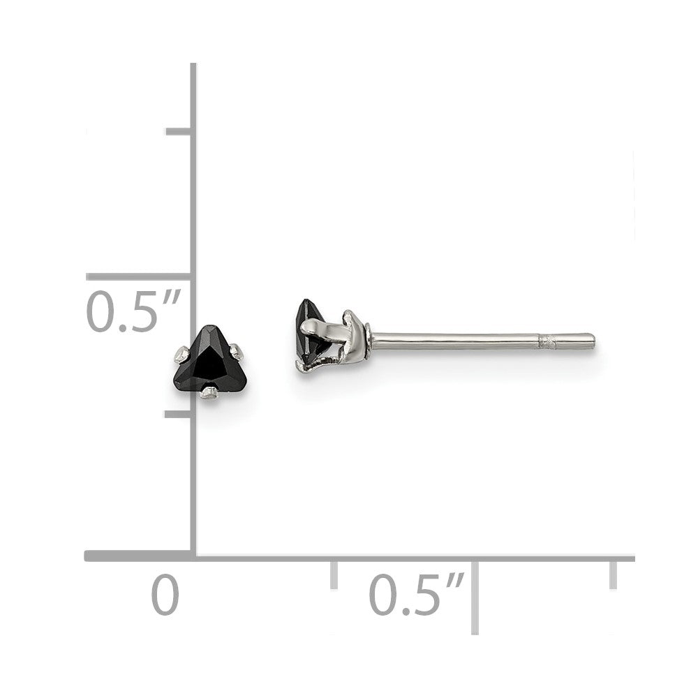 Chisel Stainless Steel Polished 3mm Black Triangle CZ Stud Post Earrings