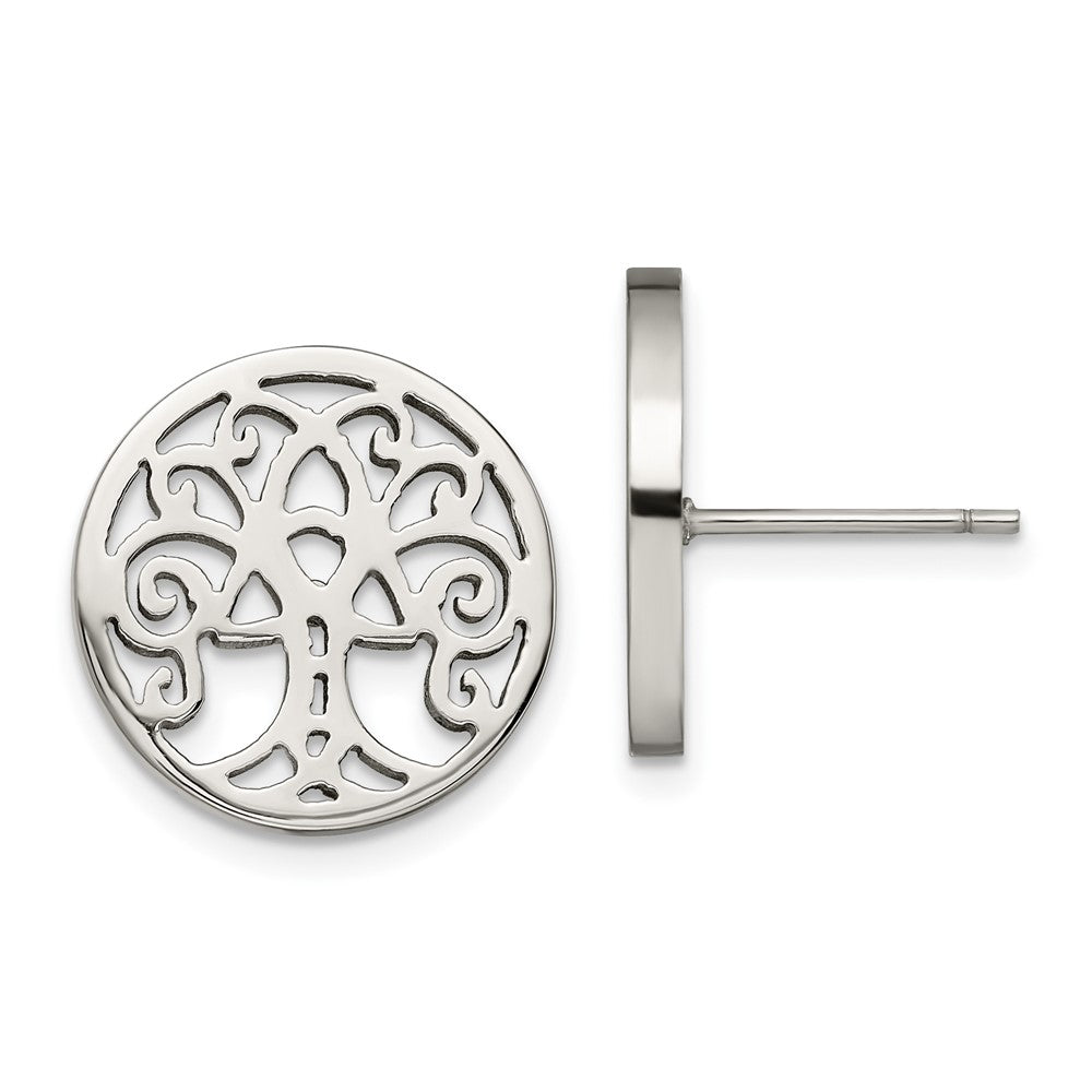 Chisel Stainless Steel Polished Tree of Life Post Earrings