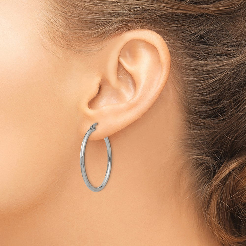Chisel Stainless Steel Polished 32.5mm Diameter 2mm Hoop Earrings