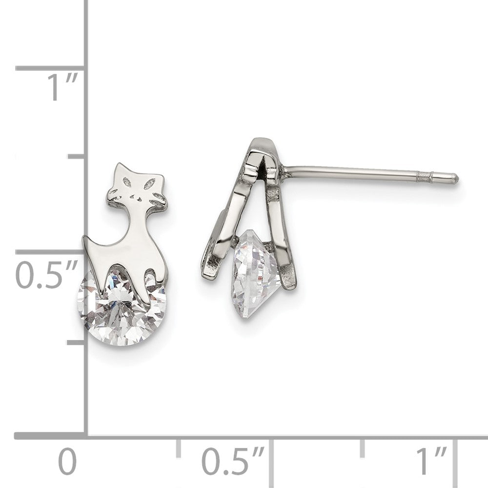 Chisel Stainless Steel Polished Cat with CZ Post Earrings