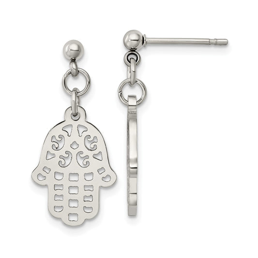 Chisel Stainless Steel Polished Chamseh/Hamsa Post Dangle Earrings