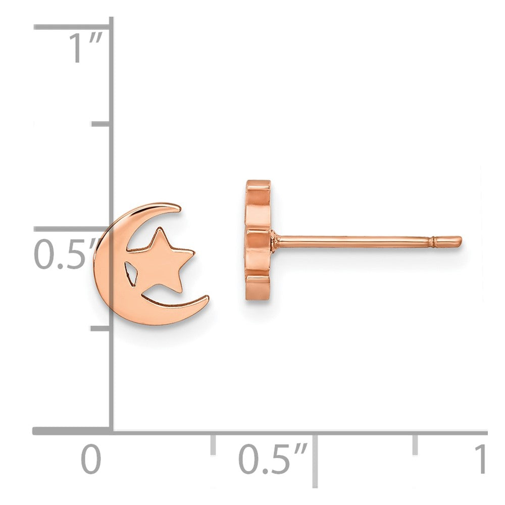 Chisel Stainless Steel Polished Rose IP-plated Moon and Star Post Earrings
