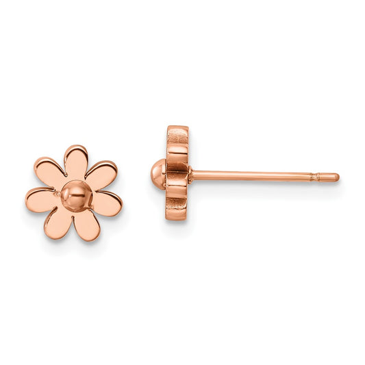 Chisel Stainless Steel Polished Rose IP-plated Flower Post Earrings