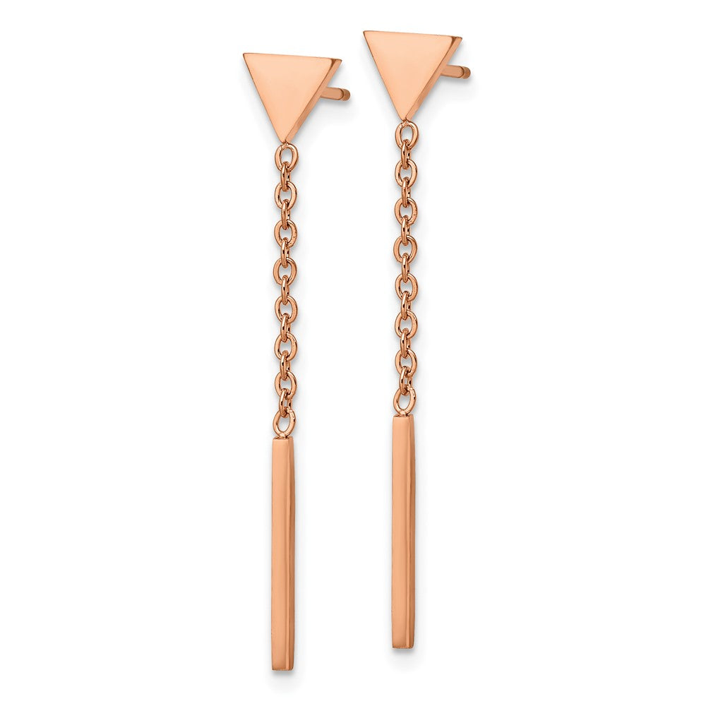 Chisel Stainless Steel Polished Rose IP-plated Dangle Bar Triangle Post Earrings