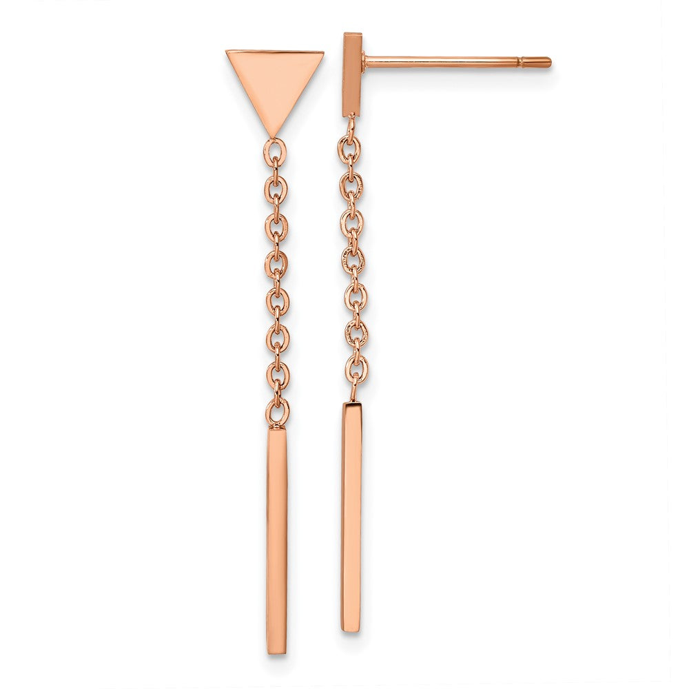 Chisel Stainless Steel Polished Rose IP-plated Dangle Bar Triangle Post Earrings