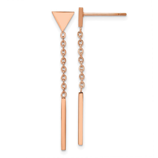 Chisel Stainless Steel Polished Rose IP-plated Dangle Bar Triangle Post Earrings
