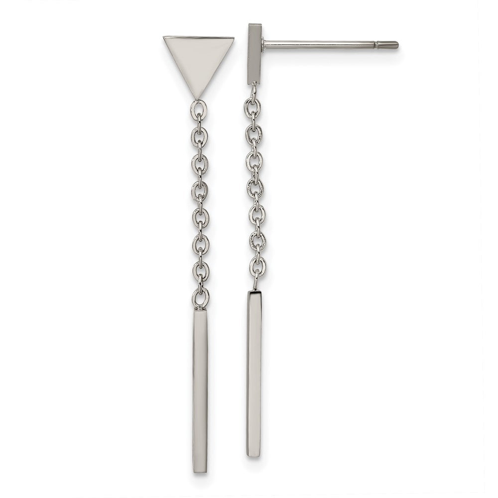 Chisel Stainless Steel Polished Dangle Bar Triangle Post Earrings