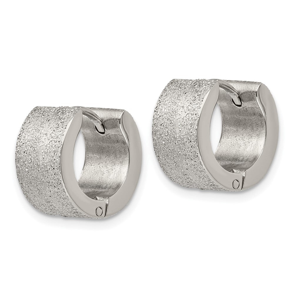 Chisel Stainless Steel Polished and Sandblasted 7mm Hinged Hoop Earrings