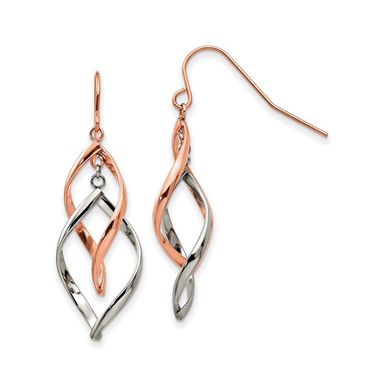 Chisel Stainless Steel Polished Rose IP-plated Dangle Shepherd Hook Earring