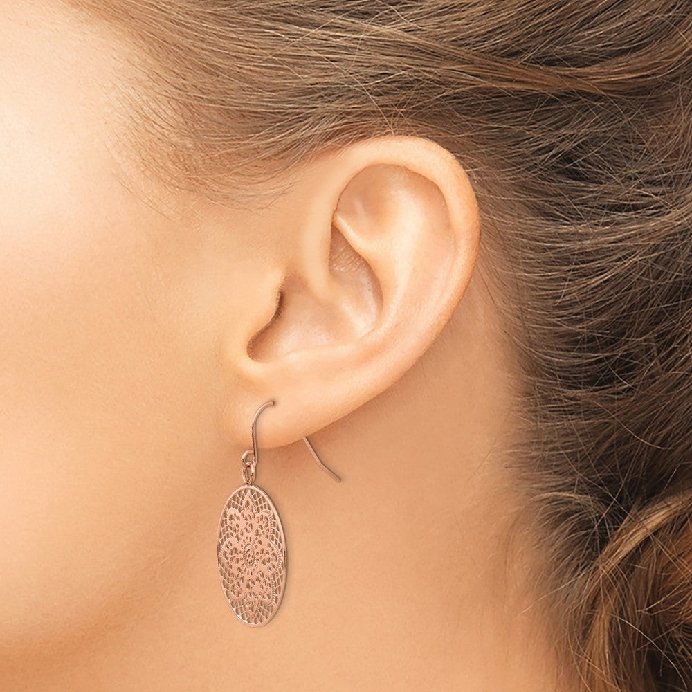 Chisel Stainless Steel Polished Cut-out Flower Dangle Shepherd Hook Earrings