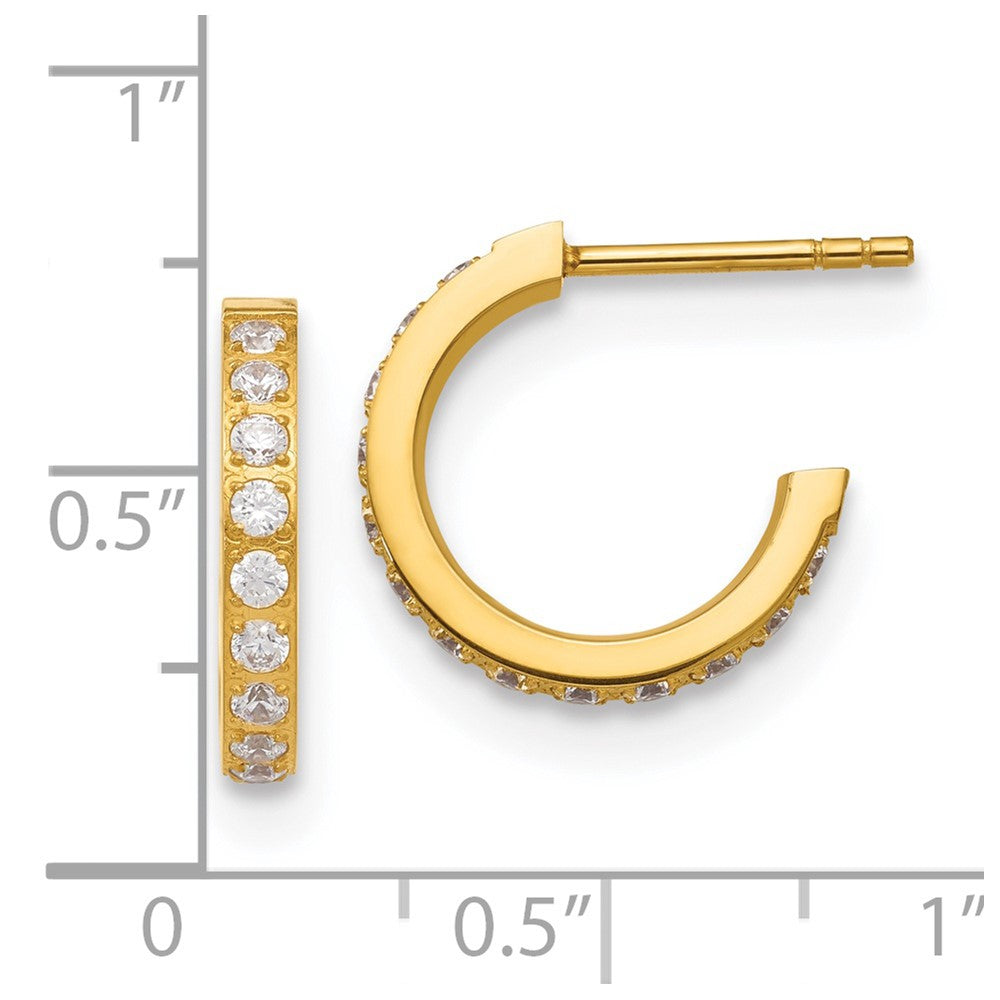 Chisel Stainless Steel Polished Yellow IP-plated with CZ Post Hoop Earrings