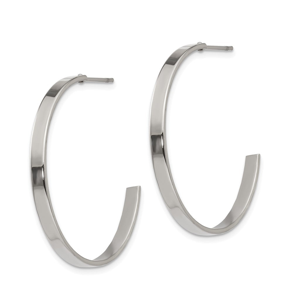Chisel Stainless Steel Polished 33mm Diameter 3mm J Hoop Post Earrings