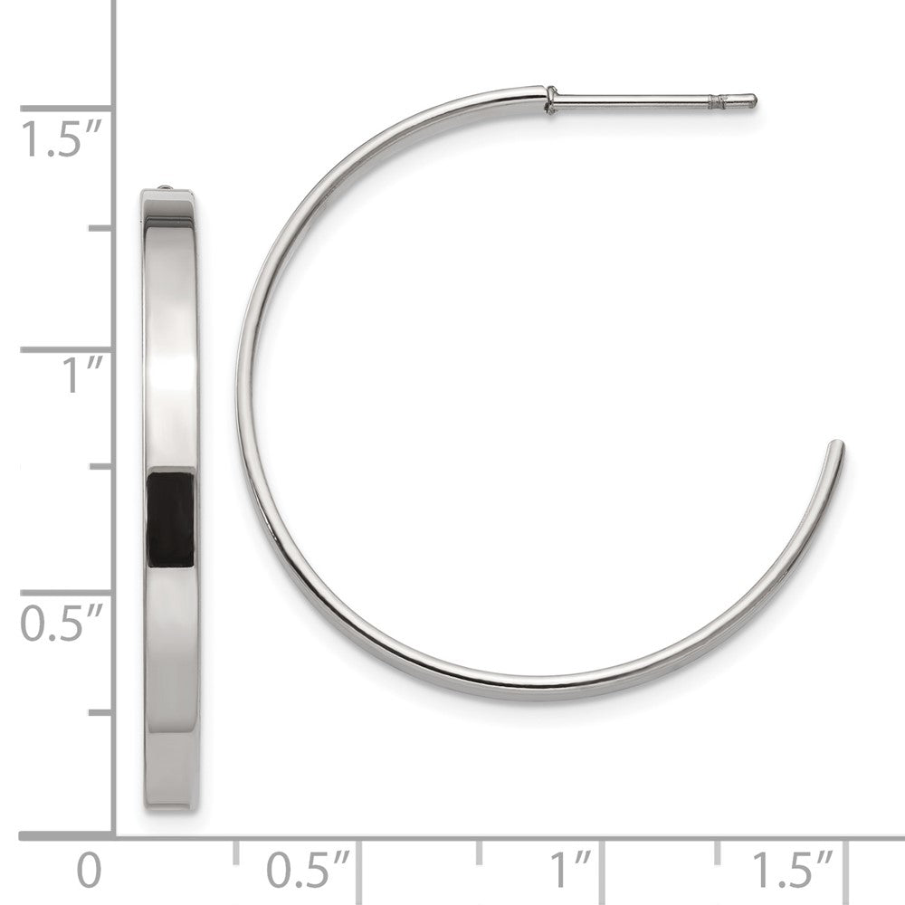 Chisel Stainless Steel Polished 33mm Diameter 3mm J Hoop Post Earrings