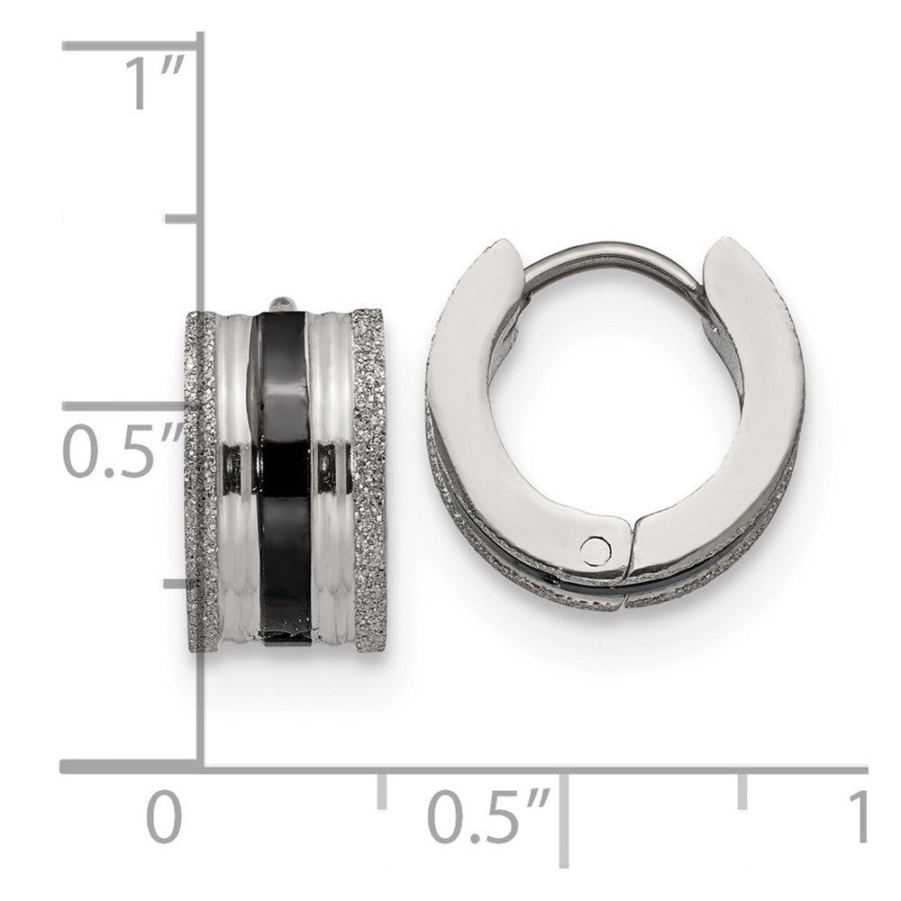 Chisel Stainless Steel Polished Black IP-Plated Laser cut 7mm Hoop Earrings