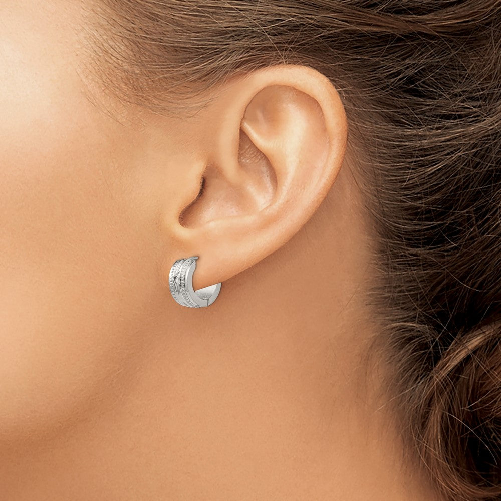 Chisel Stainless Steel Polished and Textured 6mm Hinged Hoop Earrings