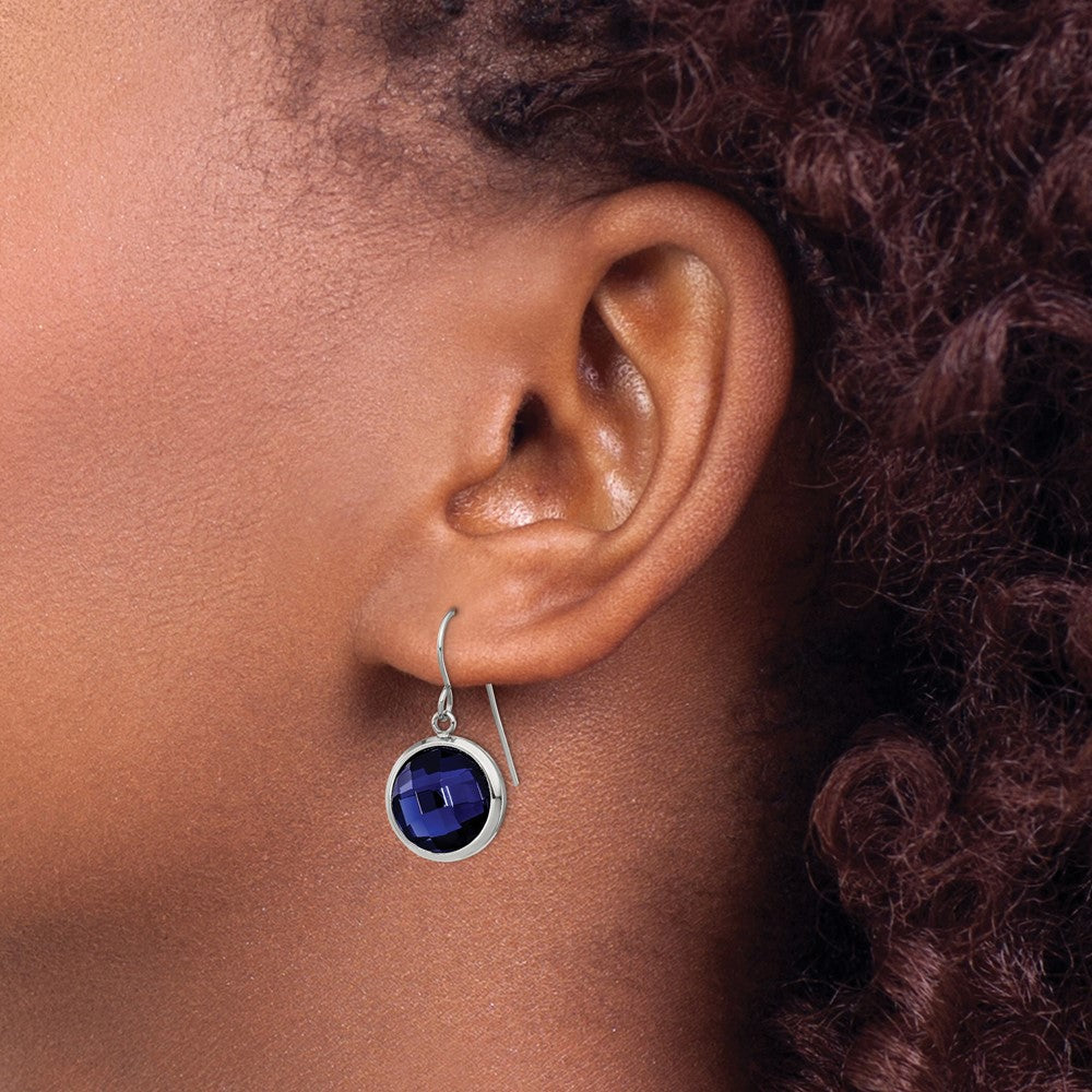 Chisel Stainless Steel Polished with Blue Glass Dangle Shepherd Hook Earrings